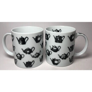Set 2 Paul Cardew Antique Pewter Coffee Mugs Cups Black & White Teapots Design